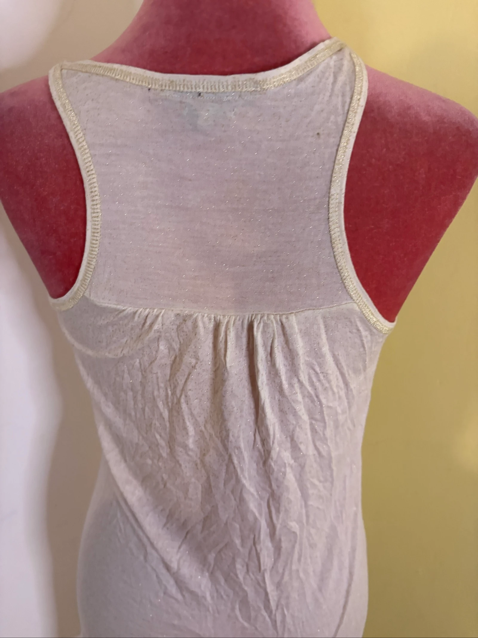 Top Regata Beige avec Lurex Doré, Bretelles Fines – photo 4